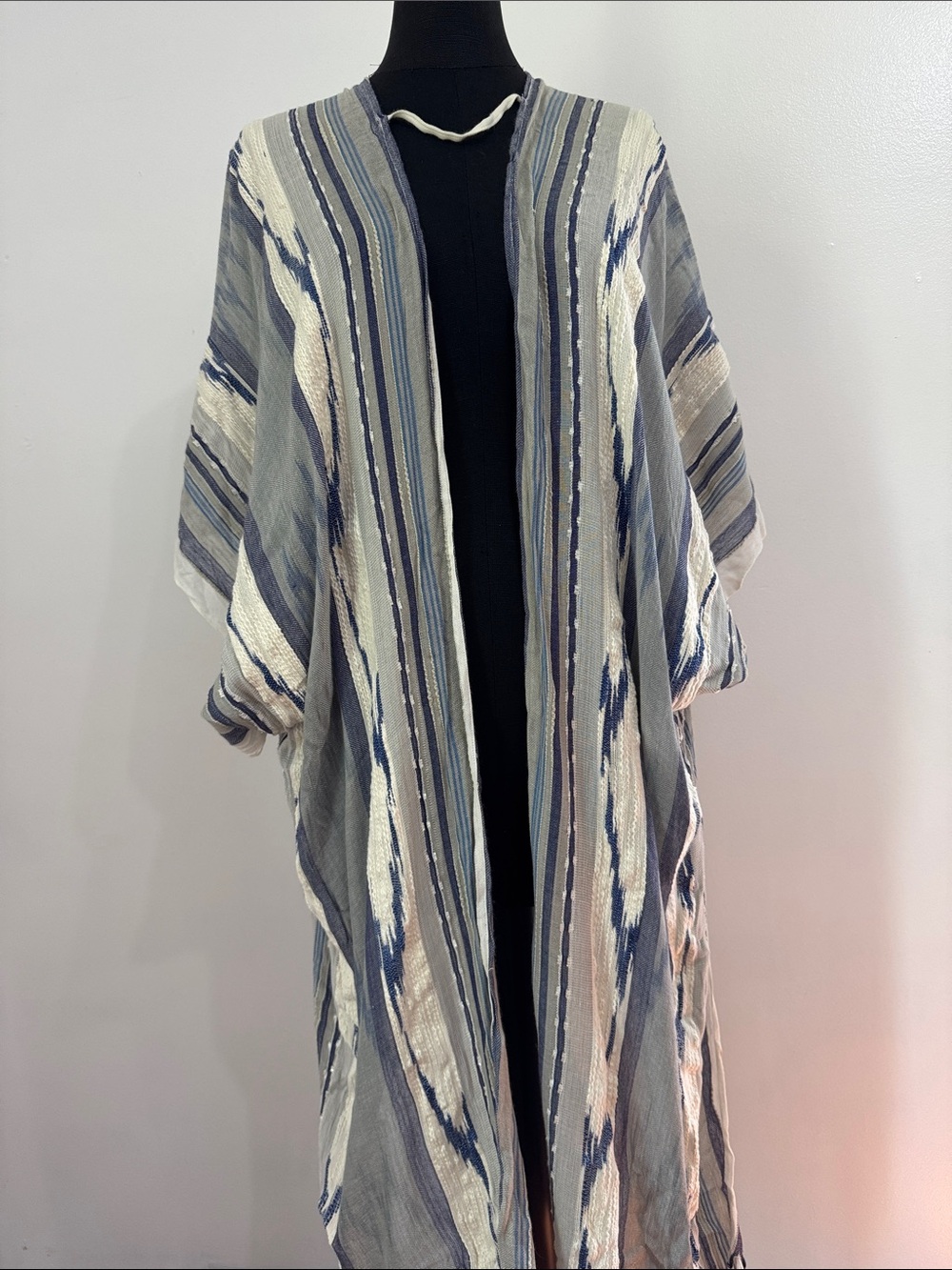 Big Buddha Navy and Cream Striped Open Front Kimono Beach Cover Up